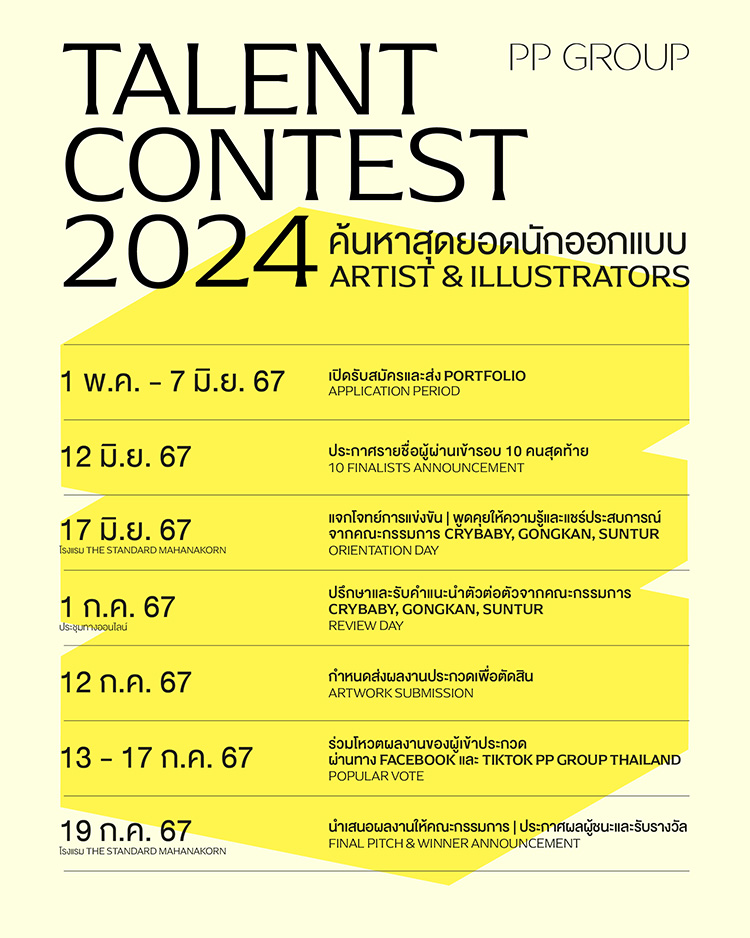 Fashion News, PP GROUP, Talent Contest 2024, ประกวด, แข่งขัน, ศิลปิน, นักวาดภาพประกอบ, รุ่นใหม่, CASETiFY, แบรนด์, หรู, แฟชั่น, เงินรางวัล, ที่ปรึกษา, CRYBABY, MOLLY, นิสา ศรีคำดี, GONGKAN, กันตภณ เมธีกุล, SUNTUR, ยศนันท์ วุฒิกรสมบัติกุล